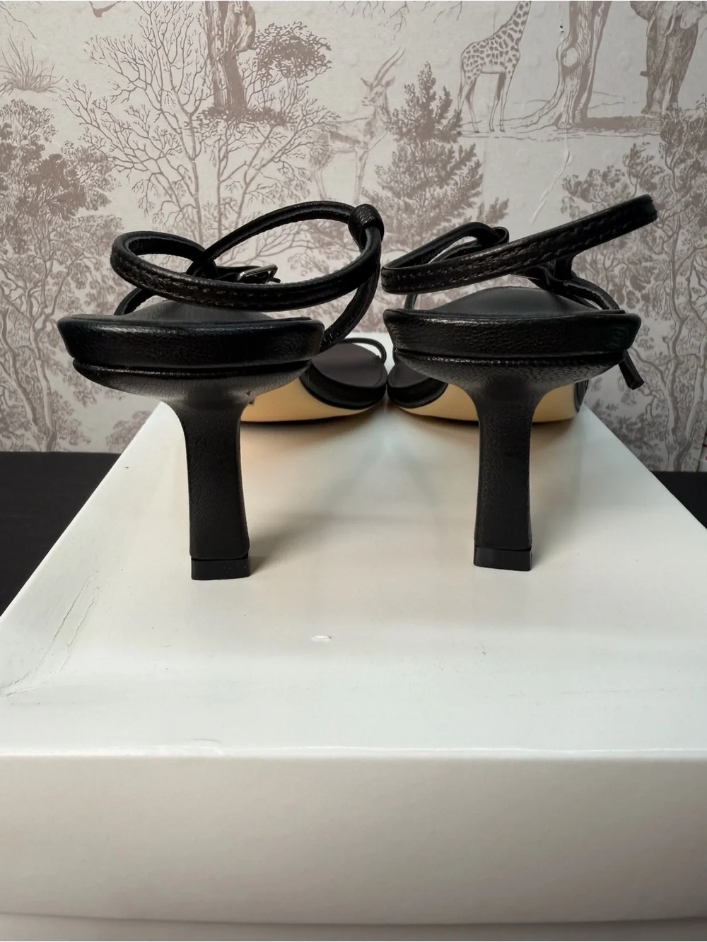 Tony Bianco Caprice Heel in Black leather kitten heel strappy open toe